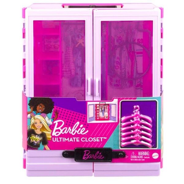 Armadio Barbie con 6 grucce per vestiti, guardaroba portatile per bambole