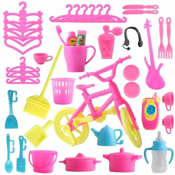 Set 125 pezzi vestiti e accessori colorati per bambole in tessuto con carrozzina