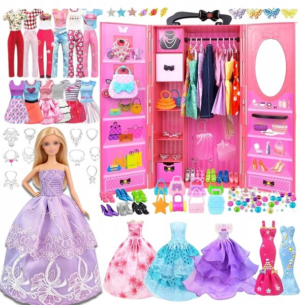 Garderoben- und Kleidungsspielset für 11,5-Zoll-Puppen mit Zubehör und Geschenkbox