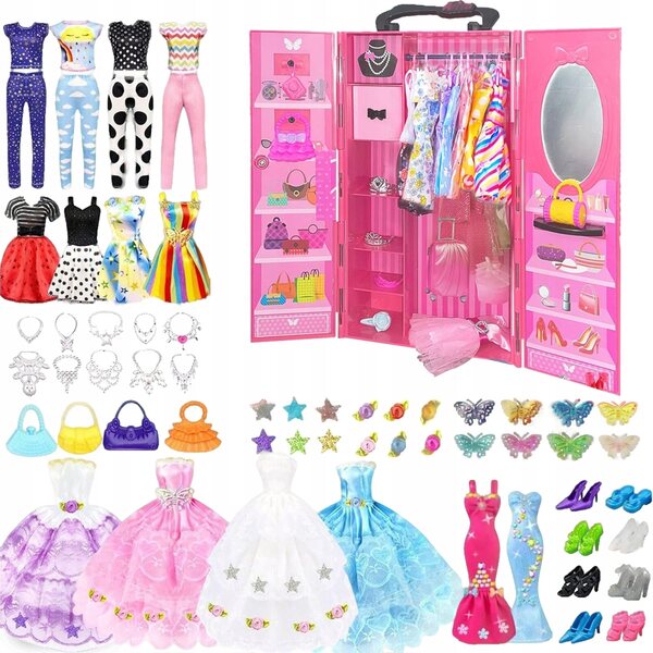 Garderoben- und Kleidungsspielset für 11,5-Zoll-Puppen mit Zubehör und Geschenkbox