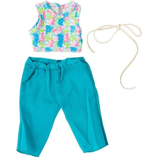 18-Zoll-Puppenkleidungsset, 3-teilig, blaues T-Shirt und geblümte Hose