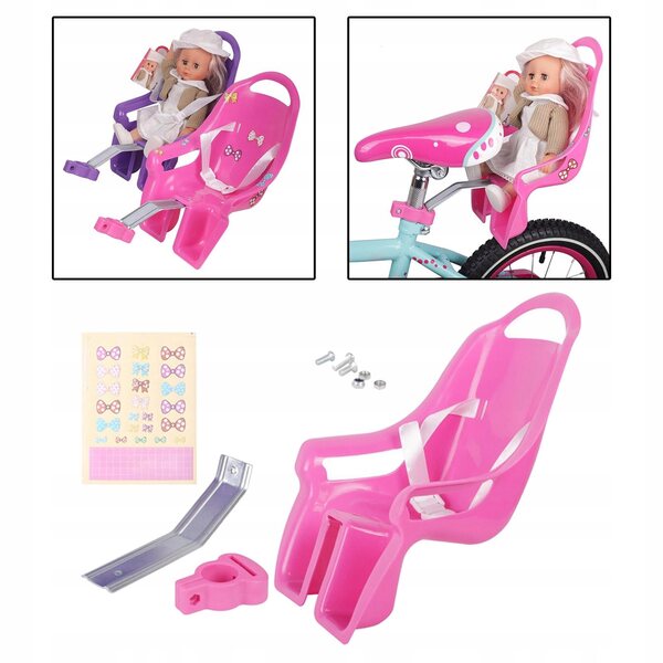 Kinderfahrrad-Puppensitz mit rosa dekorativen Aufklebern