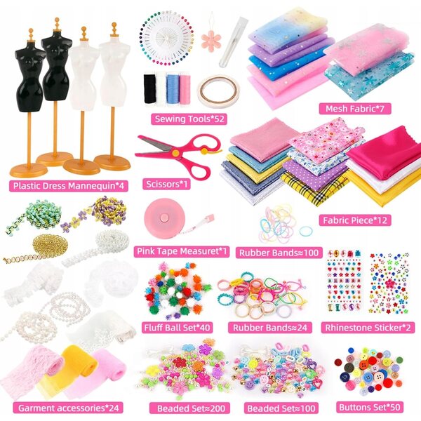 Grande set per progettazione di moda per bambine con oltre 600 pezzi e 4 manichini