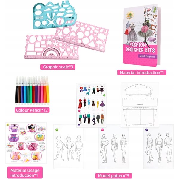 Grande set per progettazione di moda per bambine con oltre 600 pezzi e 4 manichini