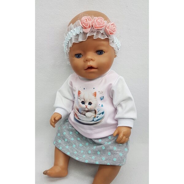Komplettes Set mit Rock und Stirnband für 38-cm-Puppe aus hochwertigem Stoff