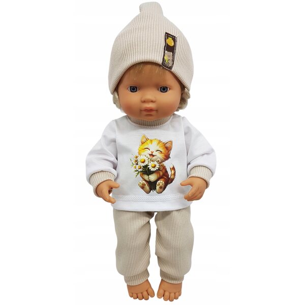 Completo beige con cappellino per bambola 38-45 cm, tessuto di alta qualità