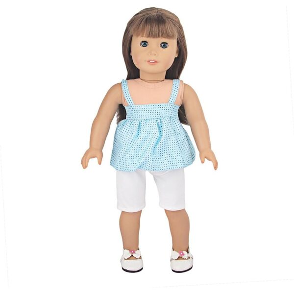 Kleidung für 18-Zoll-amerikanische Puppen – Set aus 2 blauen Hosen mit Hosenträgern