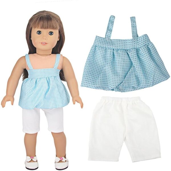 Kleidung für 18-Zoll-amerikanische Puppen – Set aus 2 blauen Hosen mit Hosenträgern