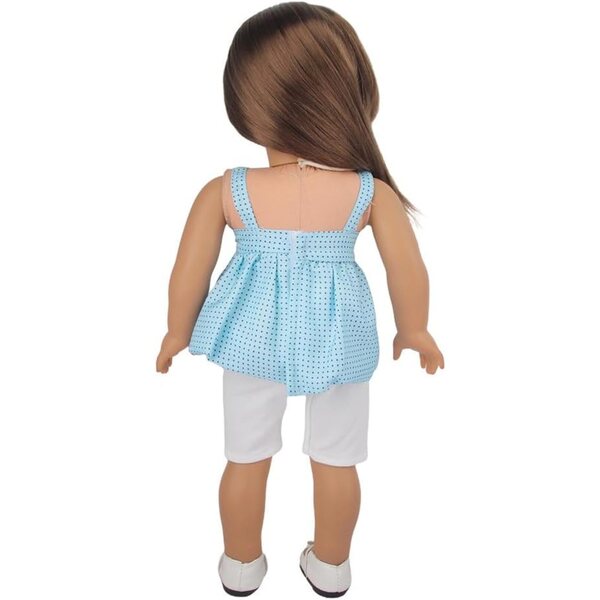Kleidung für 18-Zoll-amerikanische Puppen – Set aus 2 blauen Hosen mit Hosenträgern