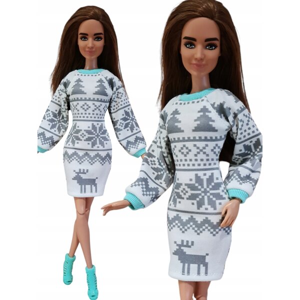 Kleid für eine modische Puppe: handgenäht, Wintermodell, hochwertige Kleidung