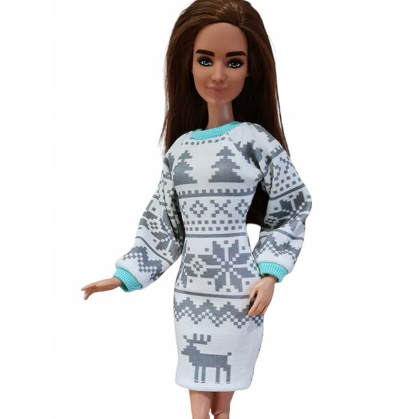 Kleid für eine modische Puppe: handgenäht, Wintermodell, hochwertige Kleidung