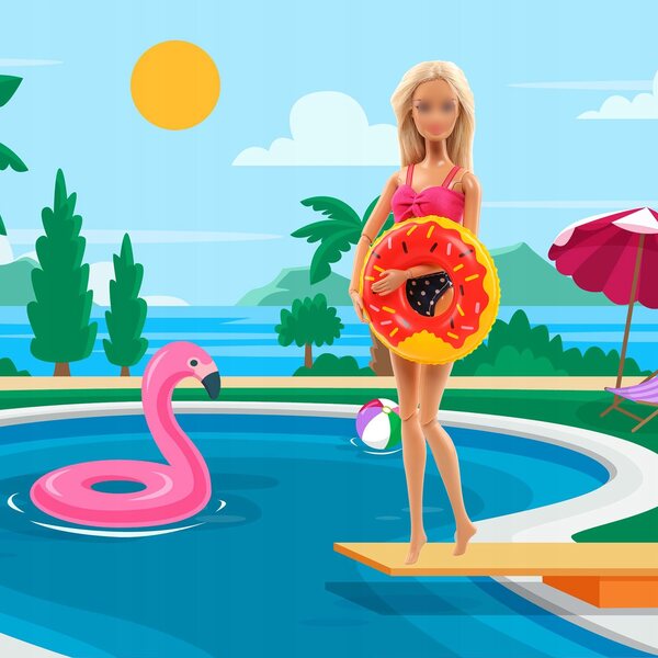 Set abiti e accessori da spiaggia per bambole con costumi e occhiali da sole