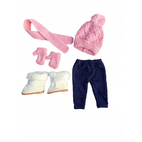 Completo invernale per bambola con maglione di lana, cappello, guanti e stivali eleganti