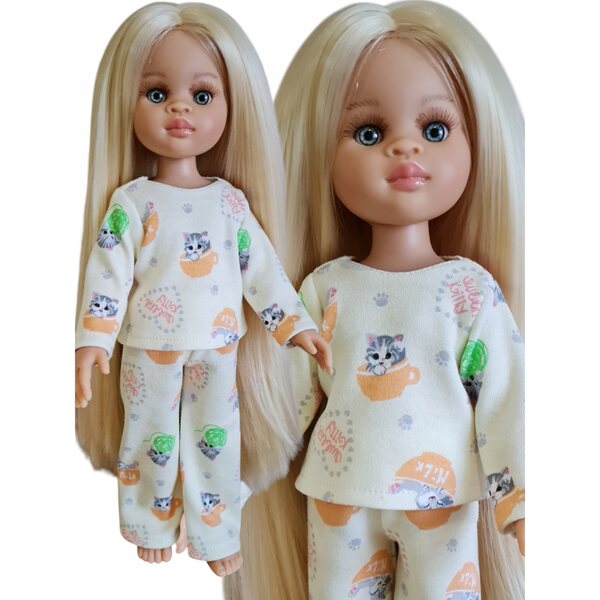 Pigiama in tessuto a pois per bambola Paola Reina 32cm completo e comodo
