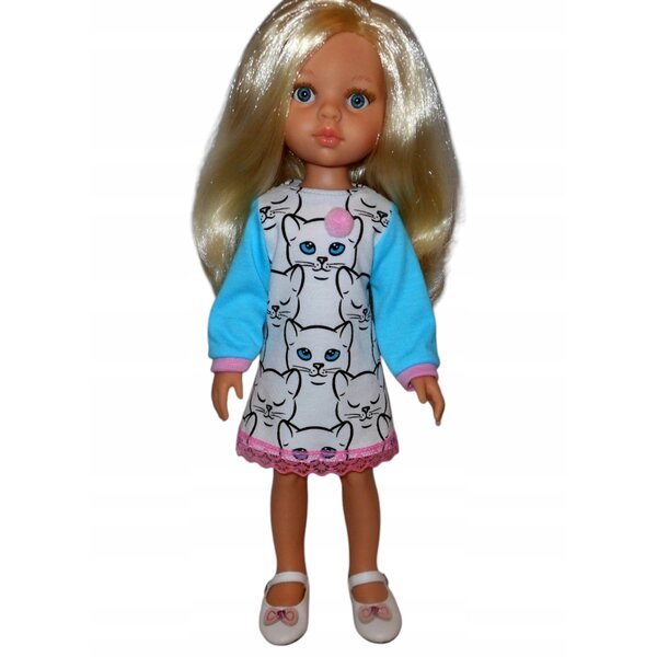 Paola Reina Kleid für 32 cm große Puppe mit Pompon und Spitze, Klettverschluss