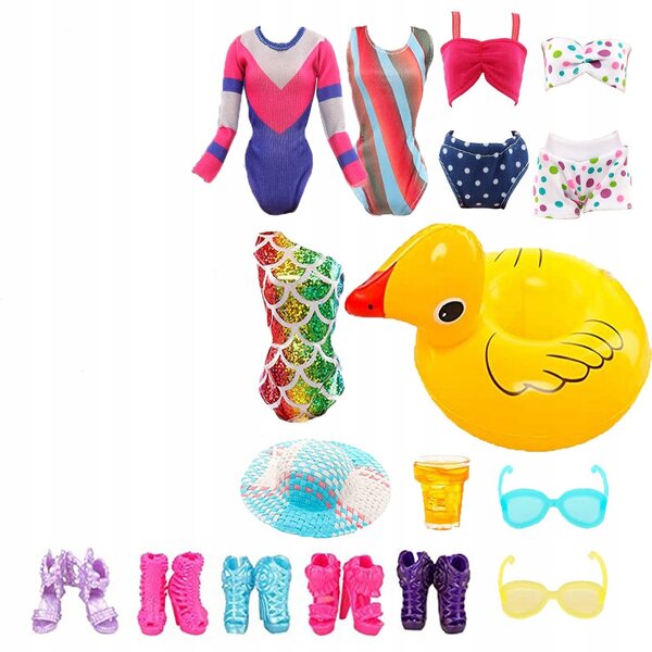 Set Accessori e Abbigliamento da Spiaggia per Bambole con Costumi e Surf