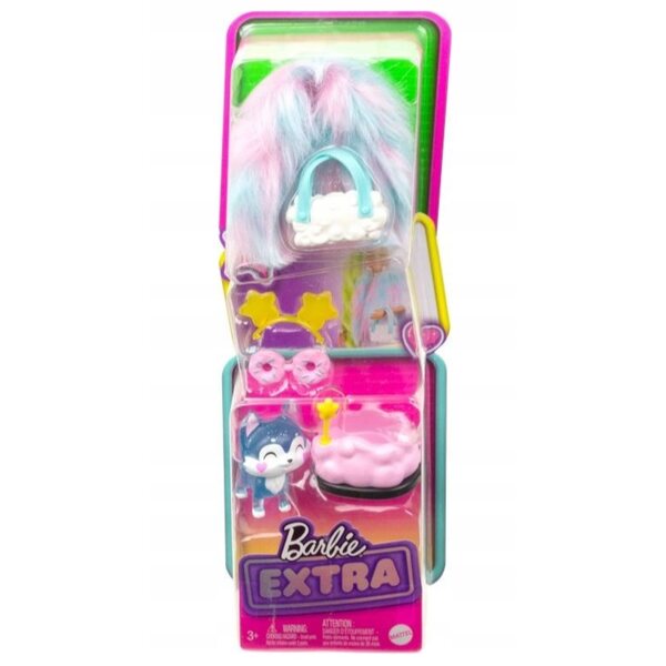 Barbie Extra 6 Elements Set mit Zubehör und blau-rosa Felltier