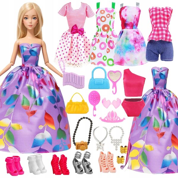 Set Abiti e Accessori per Bambole con Scarpe e Borse Colorate