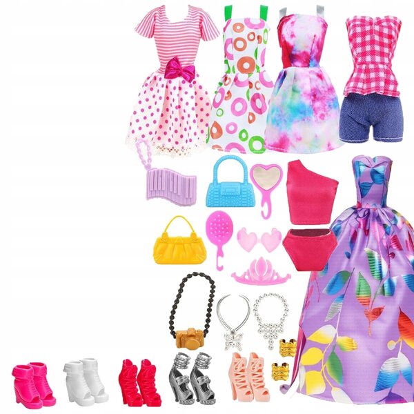 Set Abiti e Accessori per Bambole con Scarpe e Borse Colorate
