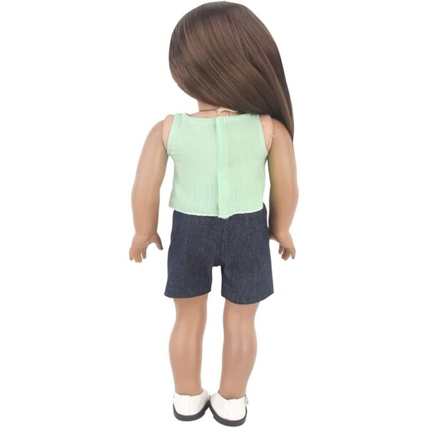 Kleidung für amerikanische Puppen 18 Zoll – 2-teiliges Set, blaues T-Shirt und Shorts