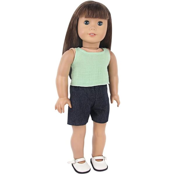 Kleidung für amerikanische Puppen 18 Zoll – 2-teiliges Set, blaues T-Shirt und Shorts