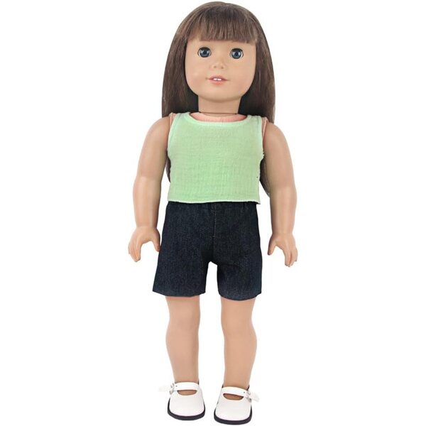 Kleidung für amerikanische Puppen 18 Zoll – 2-teiliges Set, blaues T-Shirt und Shorts