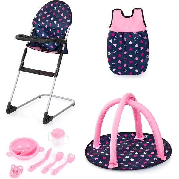 Zubehörset für Bayer Design Puppen: Hochstuhl, Schlafsack, Bogenspiele und Spielzeug 3+