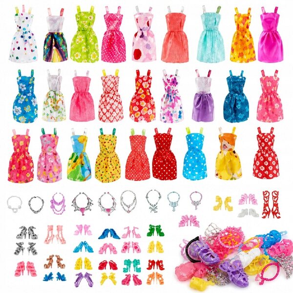 Set 34 pezzi abiti e accessori colorati per bambole 11 pollici