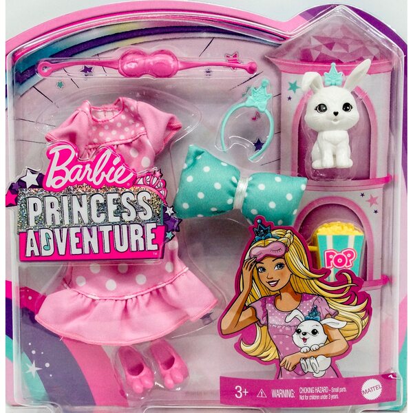 Barbie Prinzessin Abenteuer mit Hase – Set aus Kleidung und Accessoires für Kinder ab 3 Jahren
