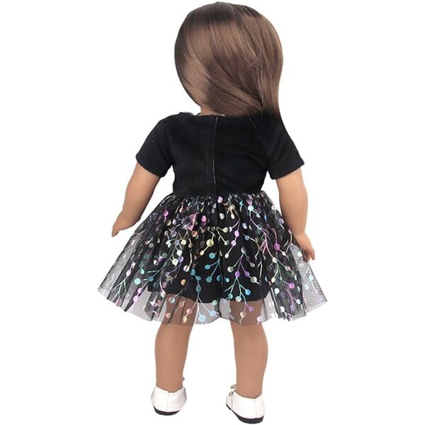 Schwarzes Blumenkleid für 18-Zoll-amerikanische Puppen – Prinzessinnen-Kleidungsset