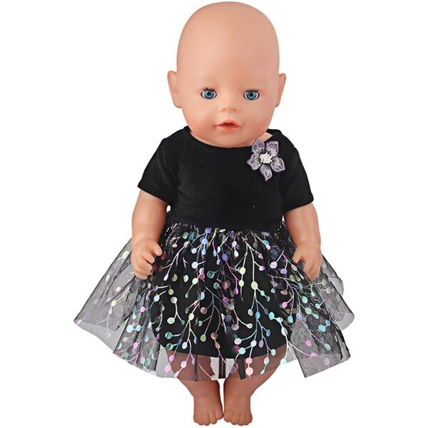 Schwarzes Blumenkleid für 18-Zoll-amerikanische Puppen – Prinzessinnen-Kleidungsset