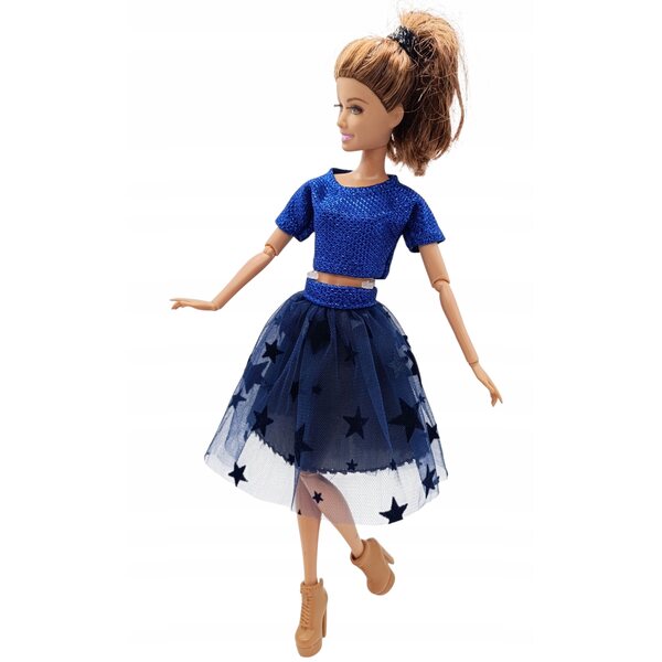 Completo abbigliamento per bambola blusa e gonna con tulle a stelle
