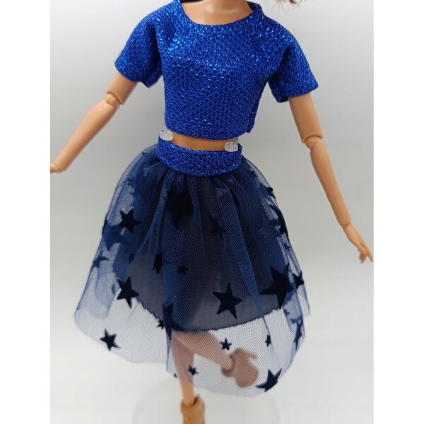Completo abbigliamento per bambola blusa e gonna con tulle a stelle