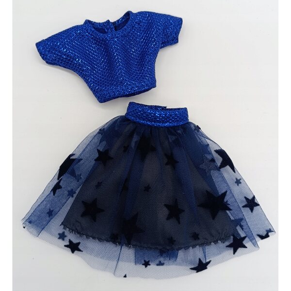 Completo abbigliamento per bambola blusa e gonna con tulle a stelle