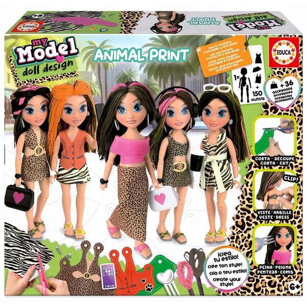 Educa-Anziehpuppe mit Tiermotiv, über 150 Outfits und buntem Haar