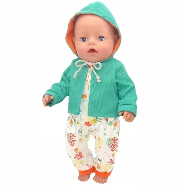Completo elegante per bambola bobas con body e giacca con cappuccio 40-45 cm