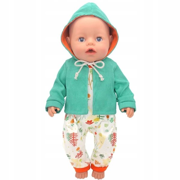 Completo elegante per bambola bobas con body e giacca con cappuccio 40-45 cm