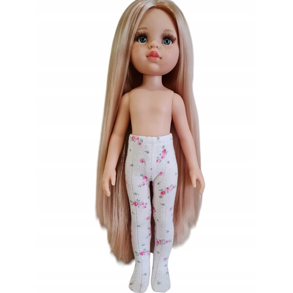 Calze rosa traforate con motivo floreale per bambola Paola Reina 32 cm