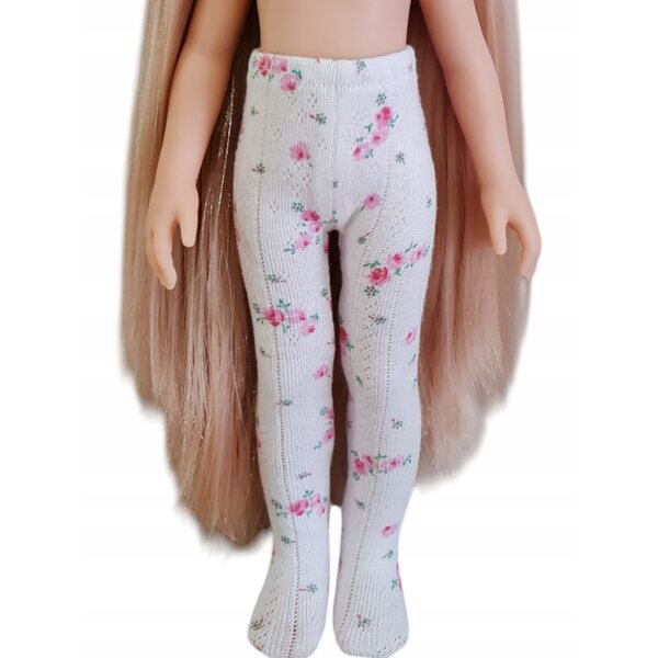 Calze rosa traforate con motivo floreale per bambola Paola Reina 32 cm