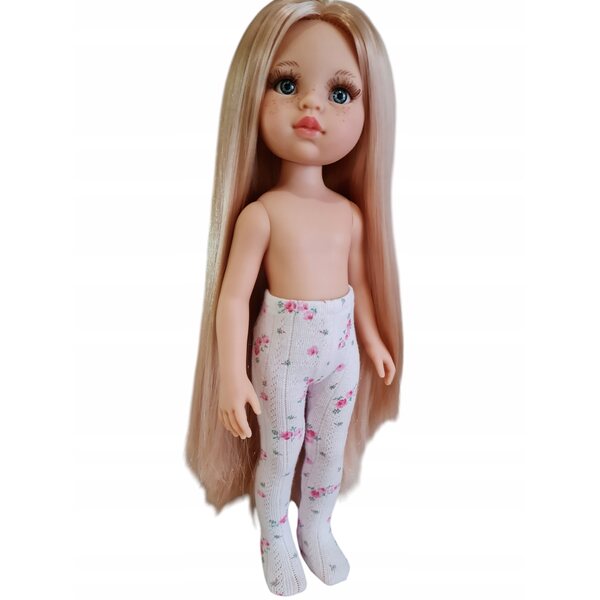 Calze rosa traforate con motivo floreale per bambola Paola Reina 32 cm
