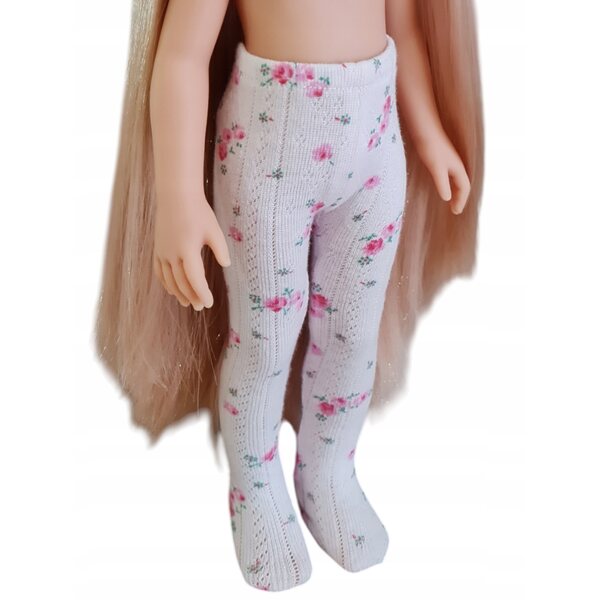 Calze rosa traforate con motivo floreale per bambola Paola Reina 32 cm