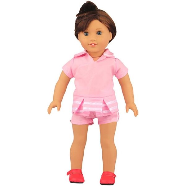 Kleidung für 18-Zoll-amerikanische Puppen – 2-teiliges Set, rosa Oberteil und Shorts