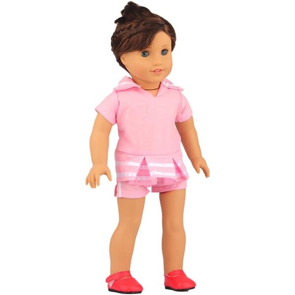 Kleidung für 18-Zoll-amerikanische Puppen – 2-teiliges Set, rosa Oberteil und Shorts