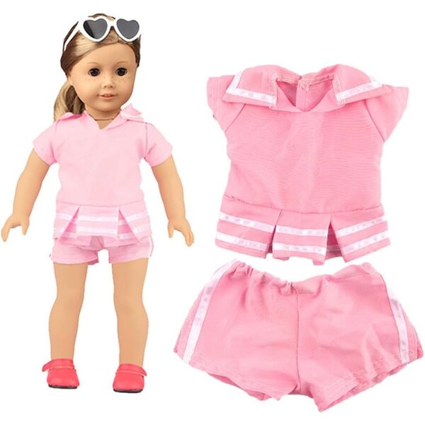 Kleidung für 18-Zoll-amerikanische Puppen – 2-teiliges Set, rosa Oberteil und Shorts