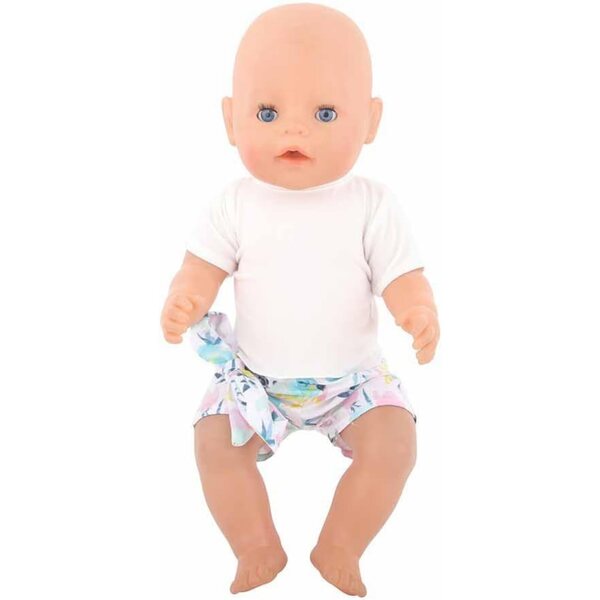Amerikanische Puppenkleidung 18 Zoll – 2-teiliges Set aus T-Shirt und Shorts mit Blumenmuster