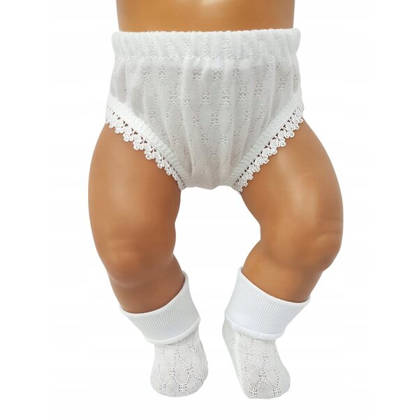 Majtki e calzini bianchi a rete per bambola Born da 43-45 cm, fatti a mano in Polonia