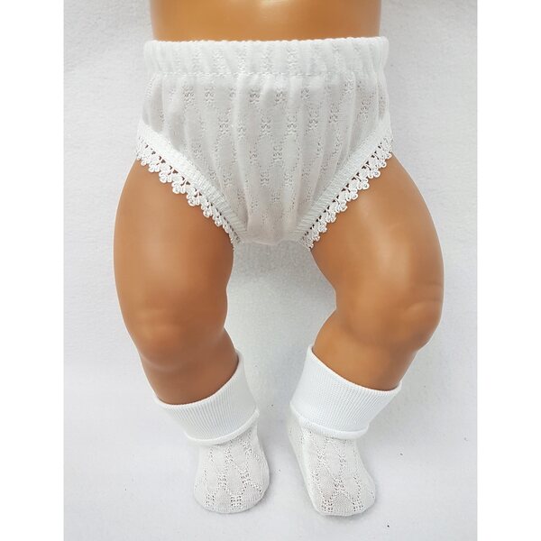 Majtki e calzini bianchi a rete per bambola Born da 43-45 cm, fatti a mano in Polonia