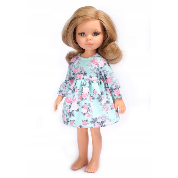 Mintgrünes Langarmkleid für Paola Reina 32 cm Puppe aus Baumwolle