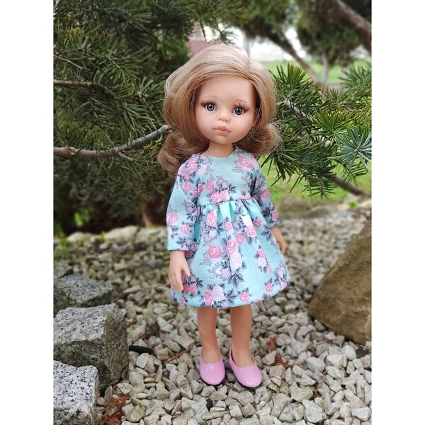 Mintgrünes Langarmkleid für Paola Reina 32 cm Puppe aus Baumwolle