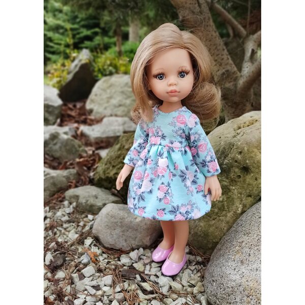 Mintgrünes Langarmkleid für Paola Reina 32 cm Puppe aus Baumwolle